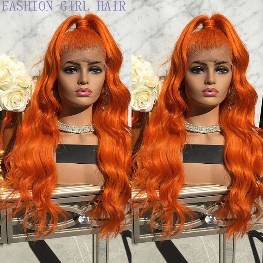 High Temperature Fiber 360 Lace Orange Hair Wigs Long Natural Body