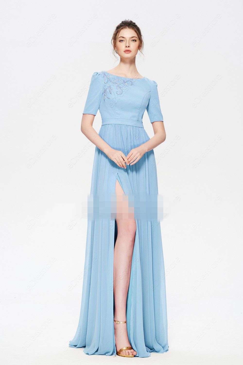 modest light blue dress