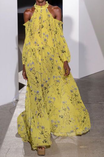 self portrait yellow pleated dress