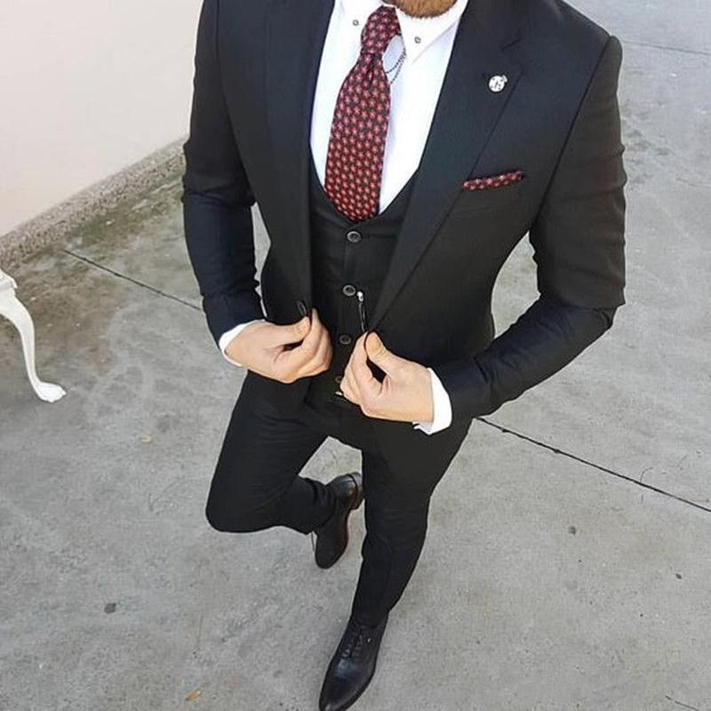 New Black Mens Suits Casual Business Slim Fit Wedding Tuxedos Groom ...