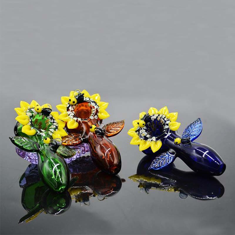 New arrival Hand blown hand pipe sunflower shape Glass pipes for Bongs 