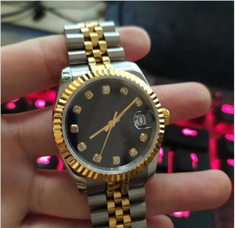 luxury automatic black diamond dial men's watch