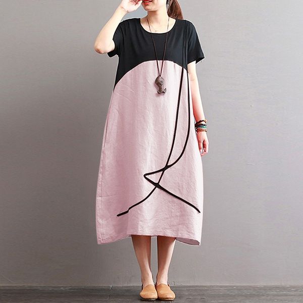 Zanzea Plus Size Womens Shirt Sleeve Midi Dress Vintage Casual