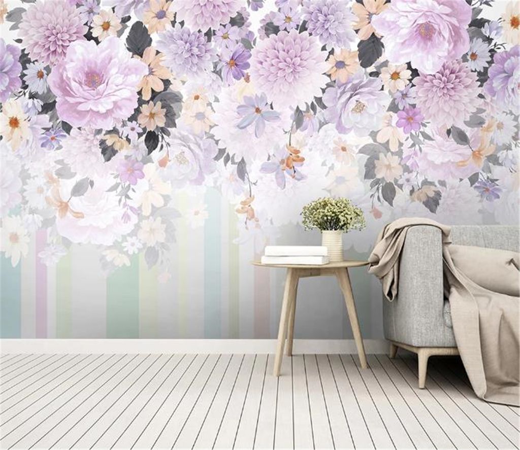 Floral Wallpaper Modern minimalist hand-painted watercolor flower fashion  sofa TV background wall romantic wall paper
