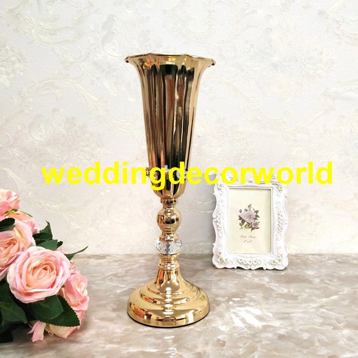 Gold Trumpet Vases Polished Metal Tall Wedding Centerpieces Vases