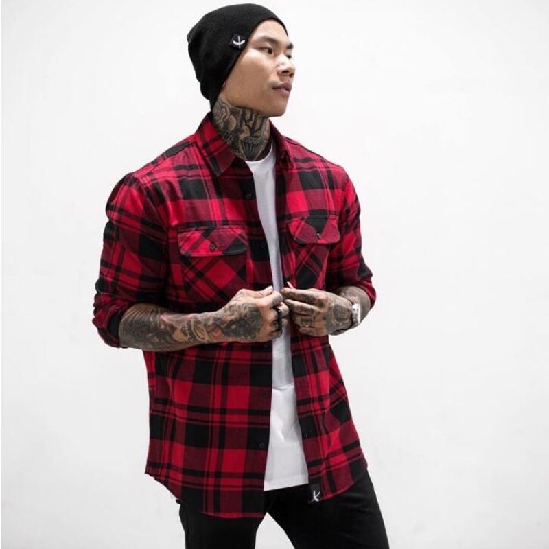 Plaid Shirt Men Red Blue Shirts Jackets 