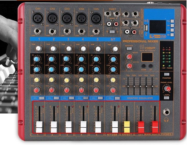 USB 7 Channel Professional Live Studio Audio Mixer New Mixing Console 5 Band Equalizer Built In