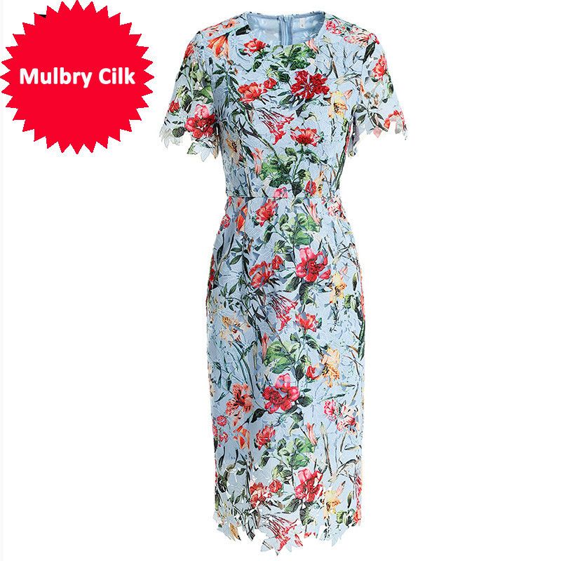 2019 Summer Fashion Runway Dress Womens Short Sleeve Casual Lace
