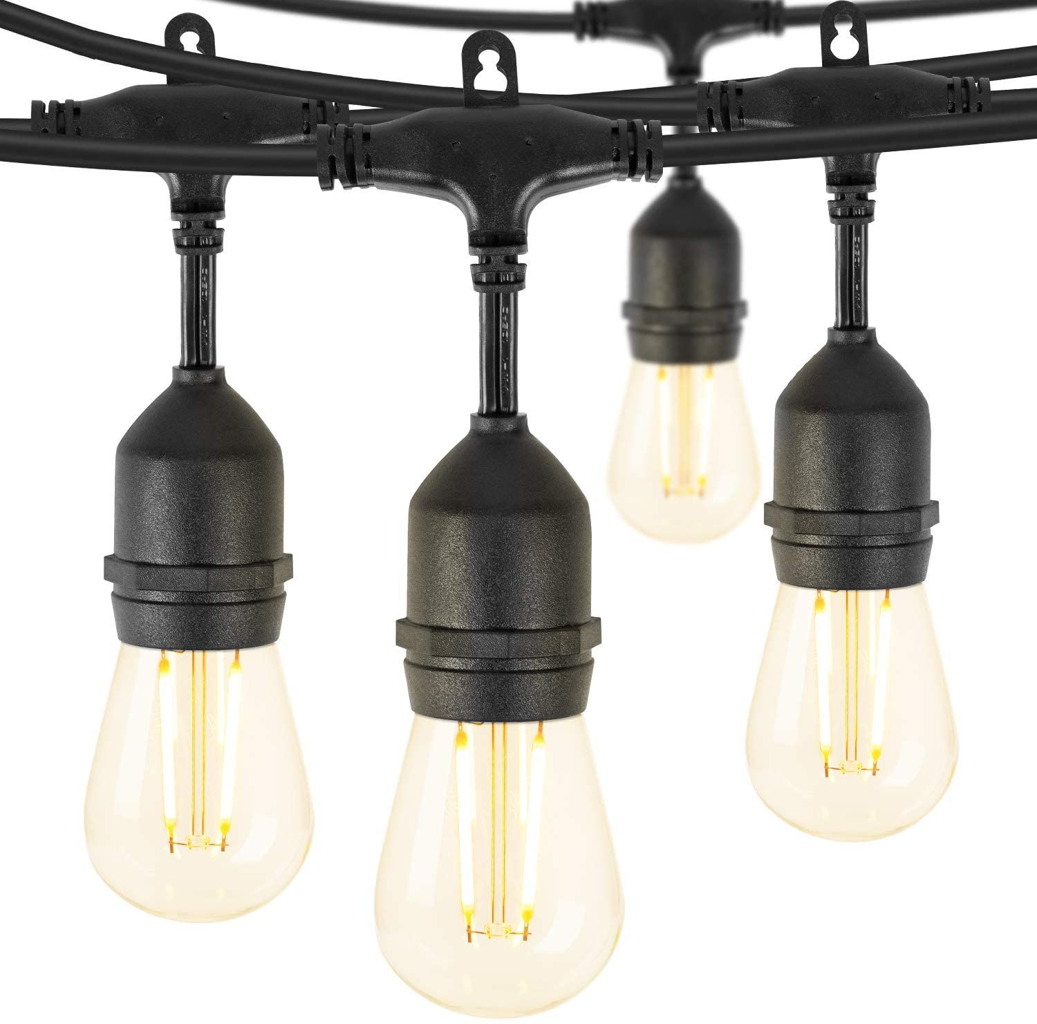LED Outdoor String Lights 48Ft Weatherproof Commercial Grade Hanging