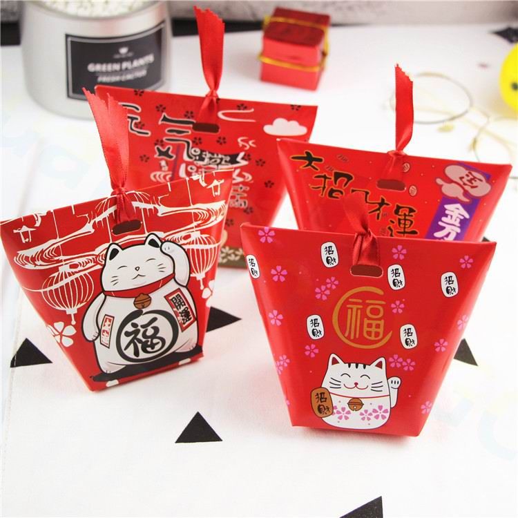 Chinese New Year Decoration Lucky Cat Spring Festival Wedding Cookies Nougat Candy Box Nuts Tray Gift Bag Party Favor No Ribbon From Chinasells 0 26 Dhgate Com