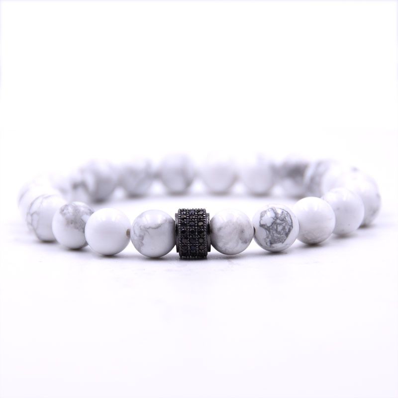 Hommes et Femme de perles Bracelet avec Charme incrusté cristaux plaqué 24Kt or blanc
