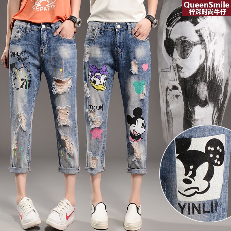 cartoon printed jeans for womens