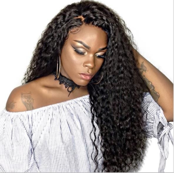 Long Black Women Wig Black African Side Small Curly Hair Explosion
