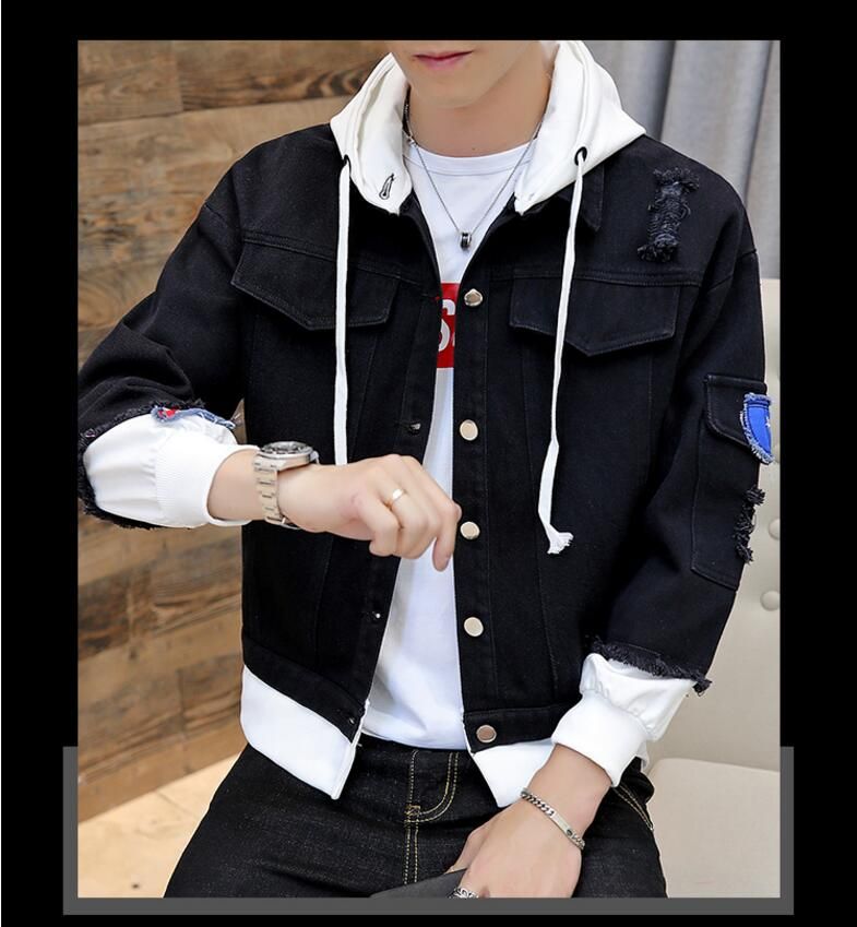 denim jacket with white hoodie
