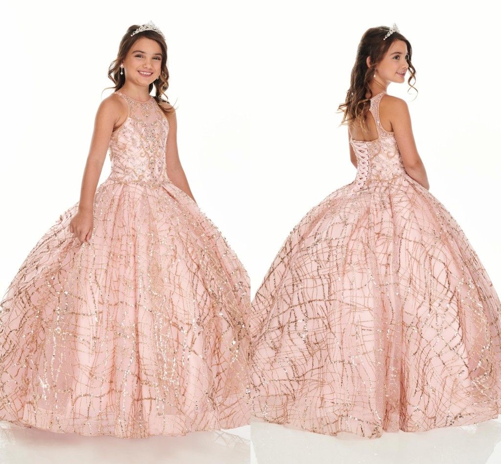 2022 Bling Rose Gold Mini Quinceañera Pageant Vestidos para niñas Little Glitter Tulle Jewel Rhinestones con 2022 Bling Rose Gold Mini Quinceañera Pageant Vestidos para niñas Little Glitter Tulle Jewel Rhinestones con
