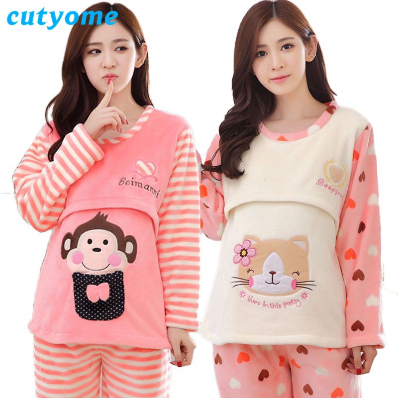 Compra La Lactancia Materna Maternidad Pijamas De Franela Cutyome Invierno  Caliente Grueso Camisón De Enfermería Para Pregnantw Para Mujer Ropa De  Dormir Pijamas Barato | Entrega Rápida Y Calidad | Es.Dhgate