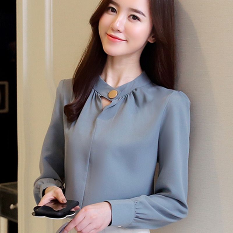 Nuevo otoño 2018 para mujer Tops blusas de manga larga blusa de gasa Tops para