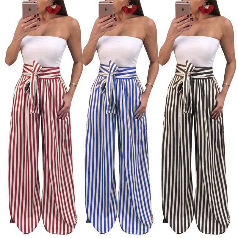 Compra Mujeres Calientes Pantalones Anchos De Verano Para Mujer Con  Cordones Transpirables Pantalones Palazzo Cintura Alta Ocasional Pajarita A  Rayas Sueltas Pantalones Largos Barato | Entrega Rápida Y Calidad |  Es.Dhgate