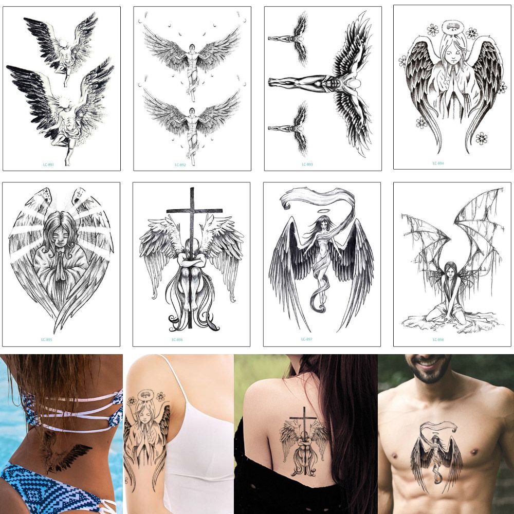 Black Sketch Wing Tattoo Sexy Angel Cross Deathwing Fake Temporary Body Art Transfer Tattoo Sticker for Cool Woman Man Fashion 2020 New Gift Black Sketch Wing Tattoo Sexy Angel Cross Deathwing Fake Temporary Body Art Transfer Tattoo Sticker for Cool Woman Man Fashion 2020 New Gift