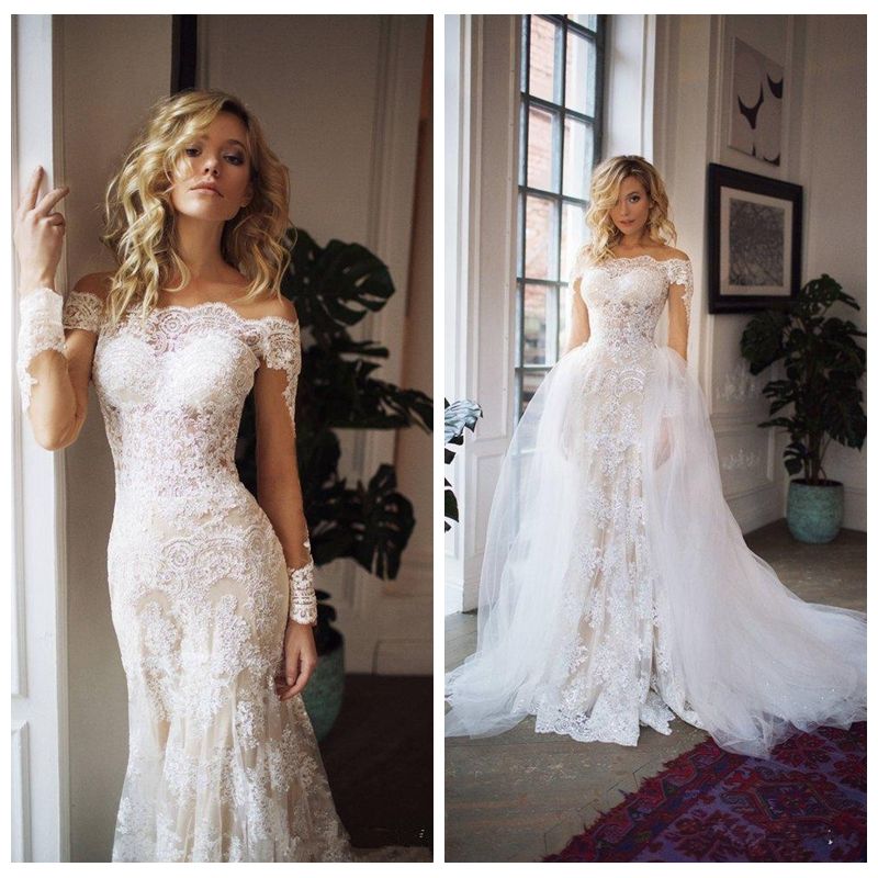 slim wedding dress with train