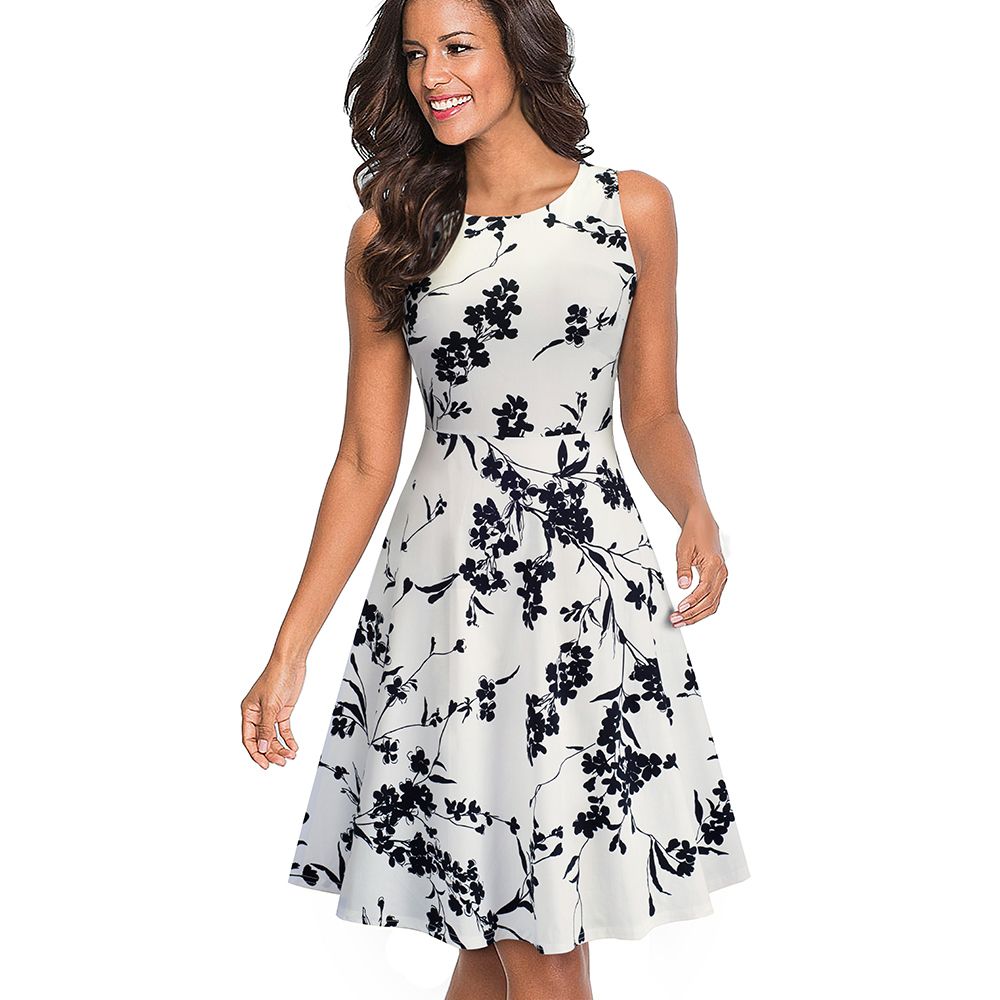 Black floral print dresses knee length Clearance