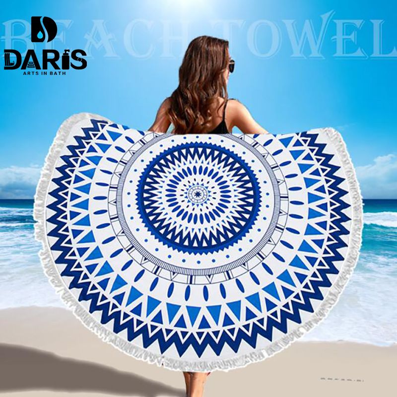 Real Microfiber Round Beach Towels Sport Scarf Bohemian Circle Serviette De Plage Toalla Playa Swimming Bath Towel With Tassel Hooded Bath Towel