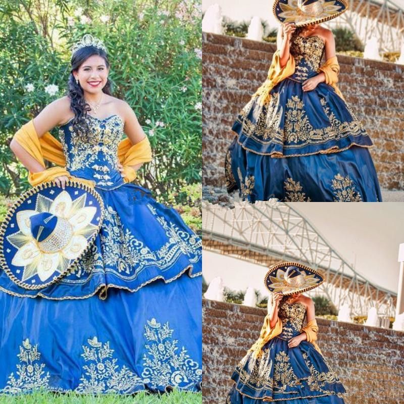 royal blue and gold dama dresses