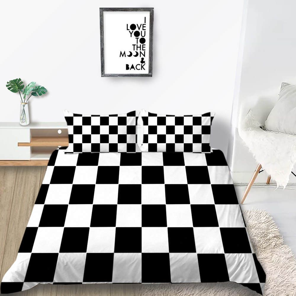 Grid Bedding Set Black White Classic Simple Duvet Cover Hot Sale