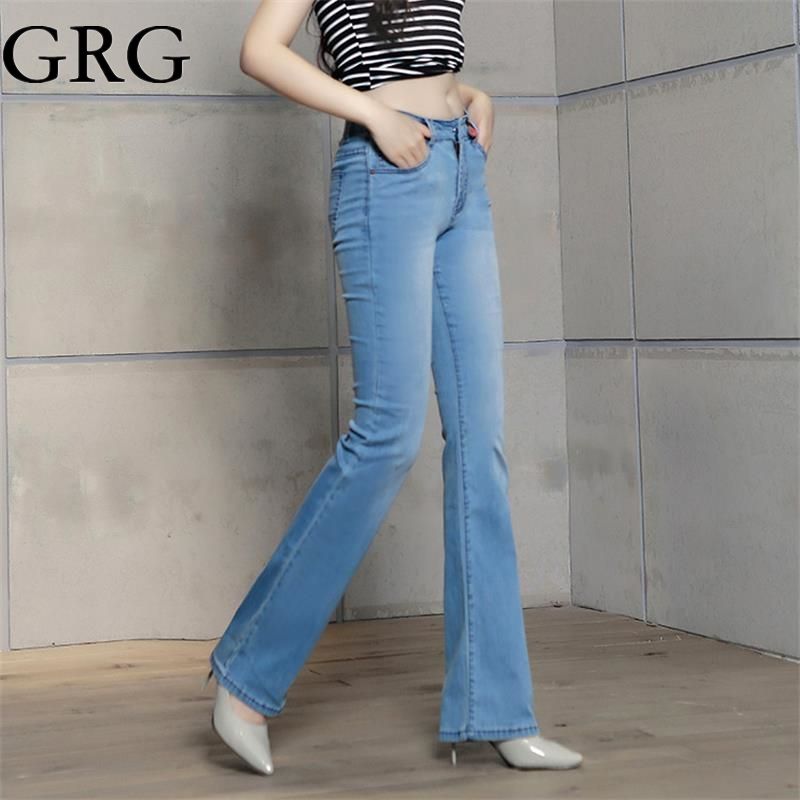 Compra Jeans Femeninos 2021 Mujeres Summer Summer Plus Tamaño Fino Campana  Femenina Pantalones De Cintura Media Elástica Corte Pantalones Color Claro  Barato | Entrega Rápida Y Calidad | Es.Dhgate
