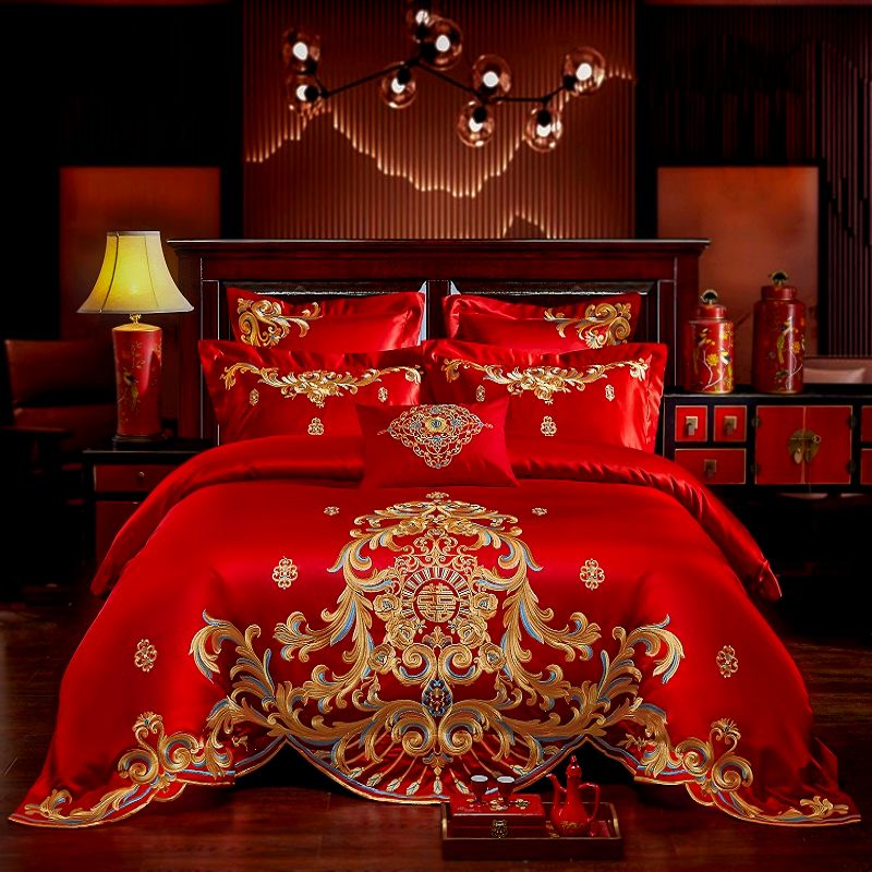 New Luxury Red Wedding Style Gold Royal Embroidery 100 Cotton