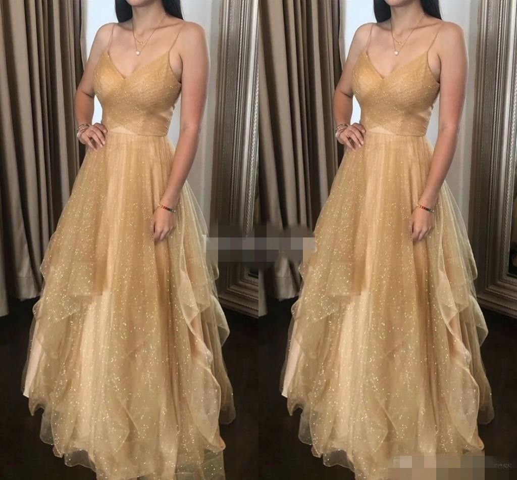 gold shiny prom dresses