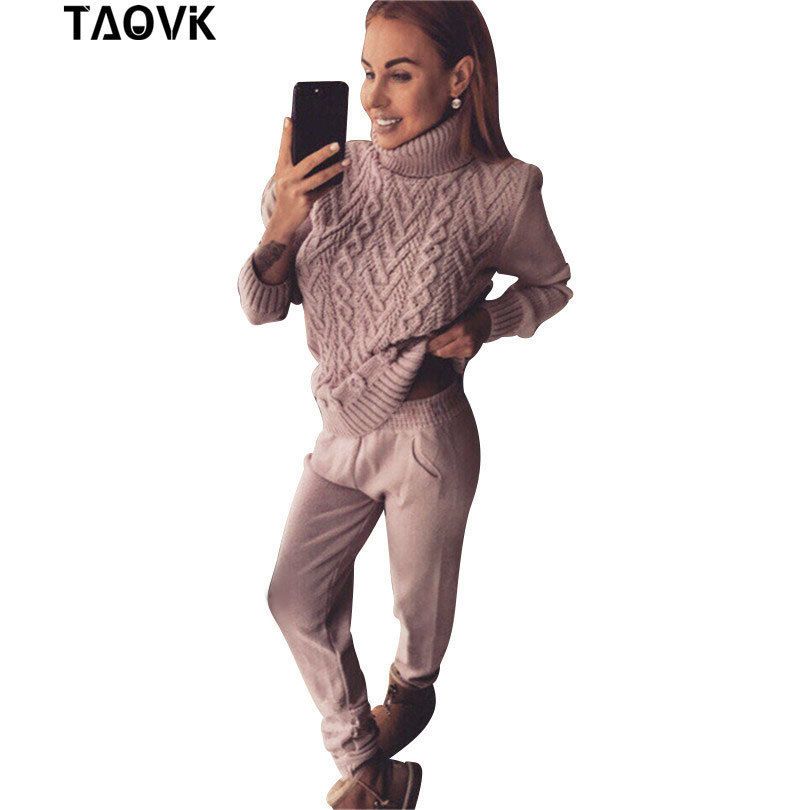 Compre Taovk Trajes De Mujer Conjuntos De Punto De Lana Cuello Alto Suéter  Torcido + Pantalón Conjunto De Dos Piezas Traje De Invierno Para Mujer  Trajes De Deporte Para Mujer J190706 A