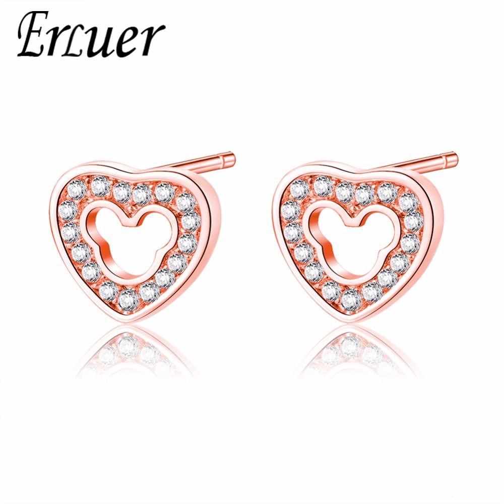 Double Love Hearts Piercing Stud Earring Stainless Steel Engagement Wedding Jewelry Valentines Gift