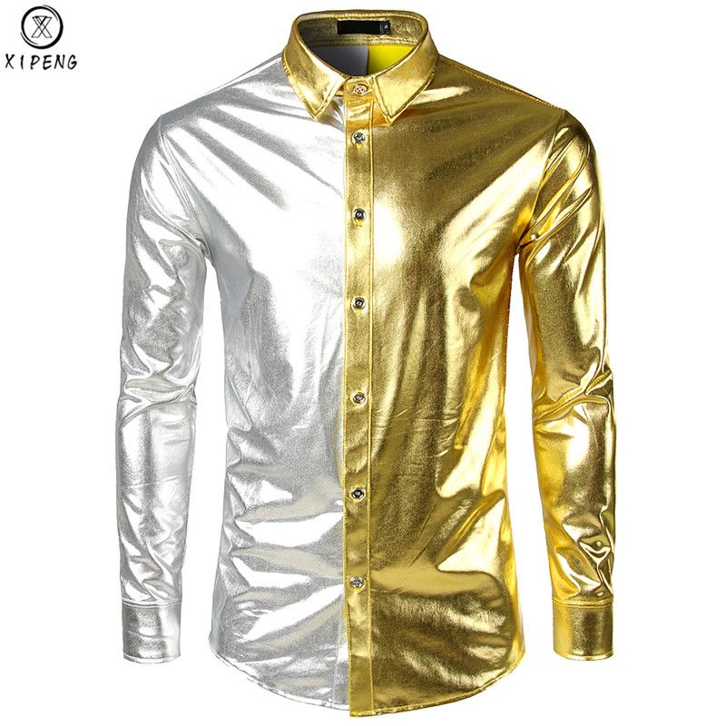 Men Nightclub Button Down Short Sleeves Shirts Fashion Slim Disco Dance Tops