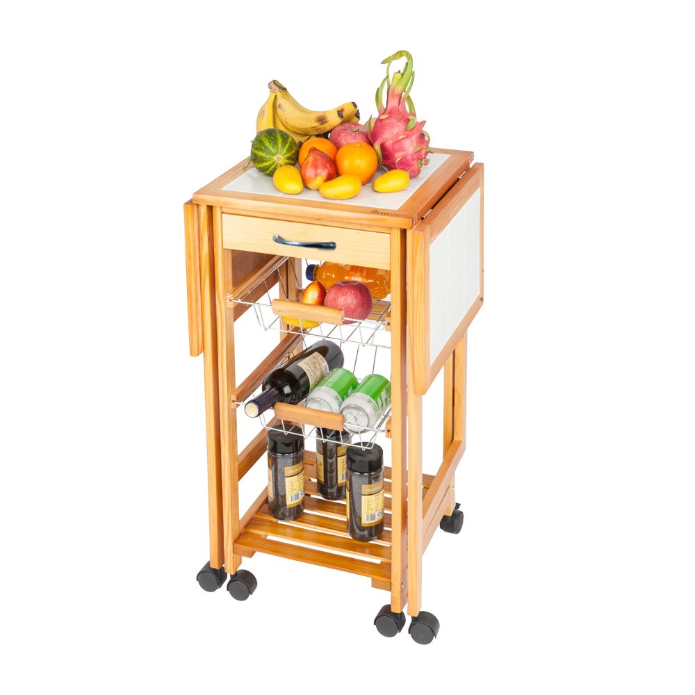 2019 4 Tier Rolling Wood Kitchen Trolley Cart Rack Shelf Stand 2