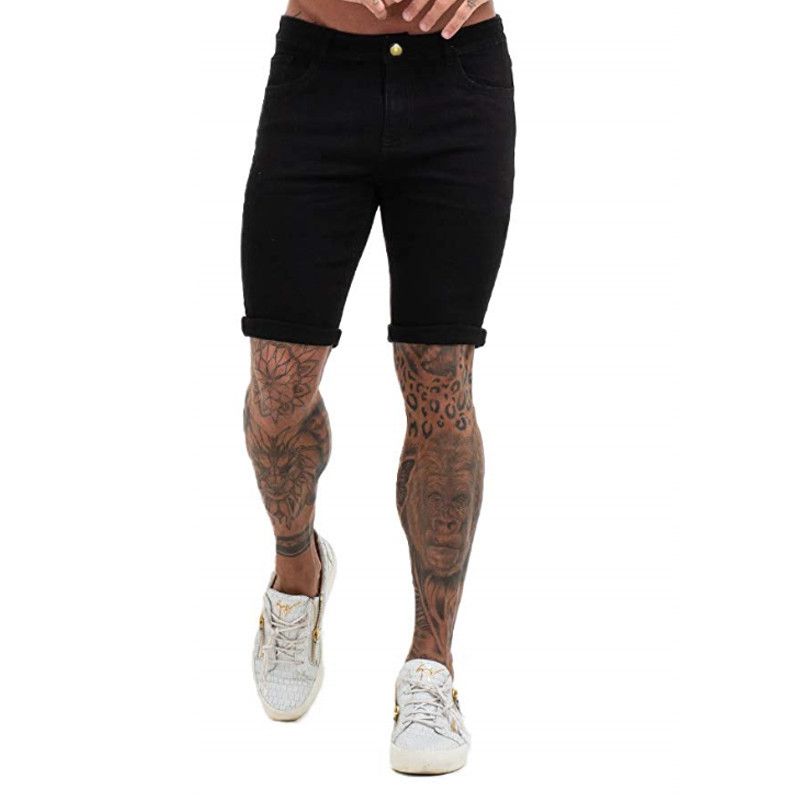 Pantalones cortos vaqueros negros longitud de la rodilla para hombre del diseñador verano en cortocircuito los puños Delgado Breve Medio cintura el del diseñador