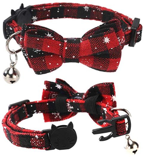 EXPAWLORER Christmas Cat Collar 2 Pack Snowflake Plaid Pattern Adjustable Collars Breakaway with Cute Bow Tie /& Bell