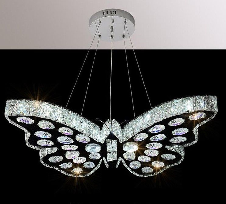 Modern LED Crystal Butterfly Chandeliers Bedroom Pendant Lamps Foyer
