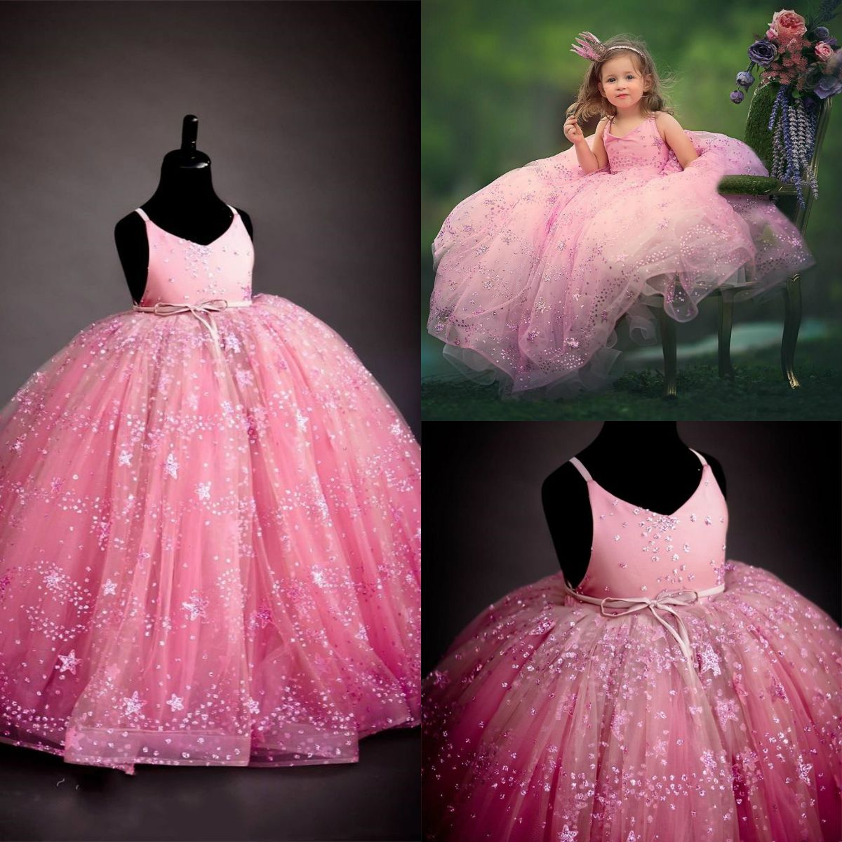girls pink glitter dress