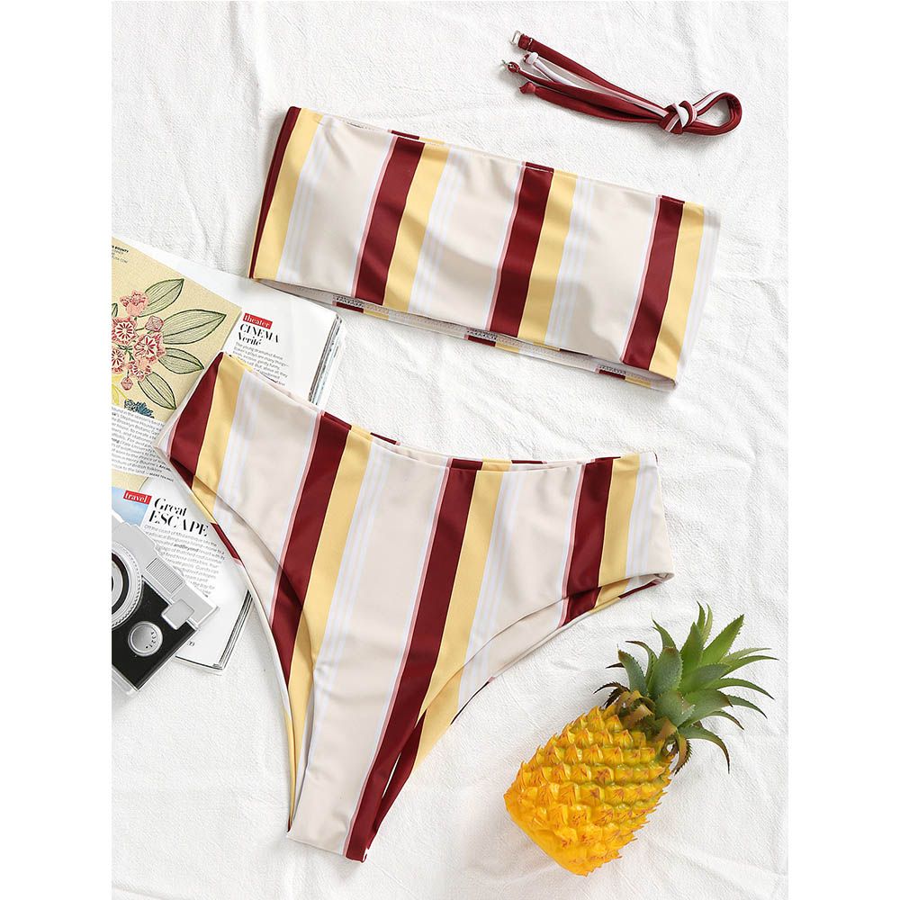 striped strapless bikini