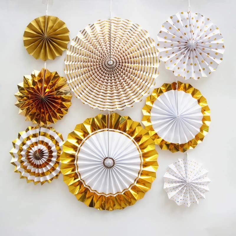 Gold Christmas Party Decorative Creative Paper Flower Fan Handmade