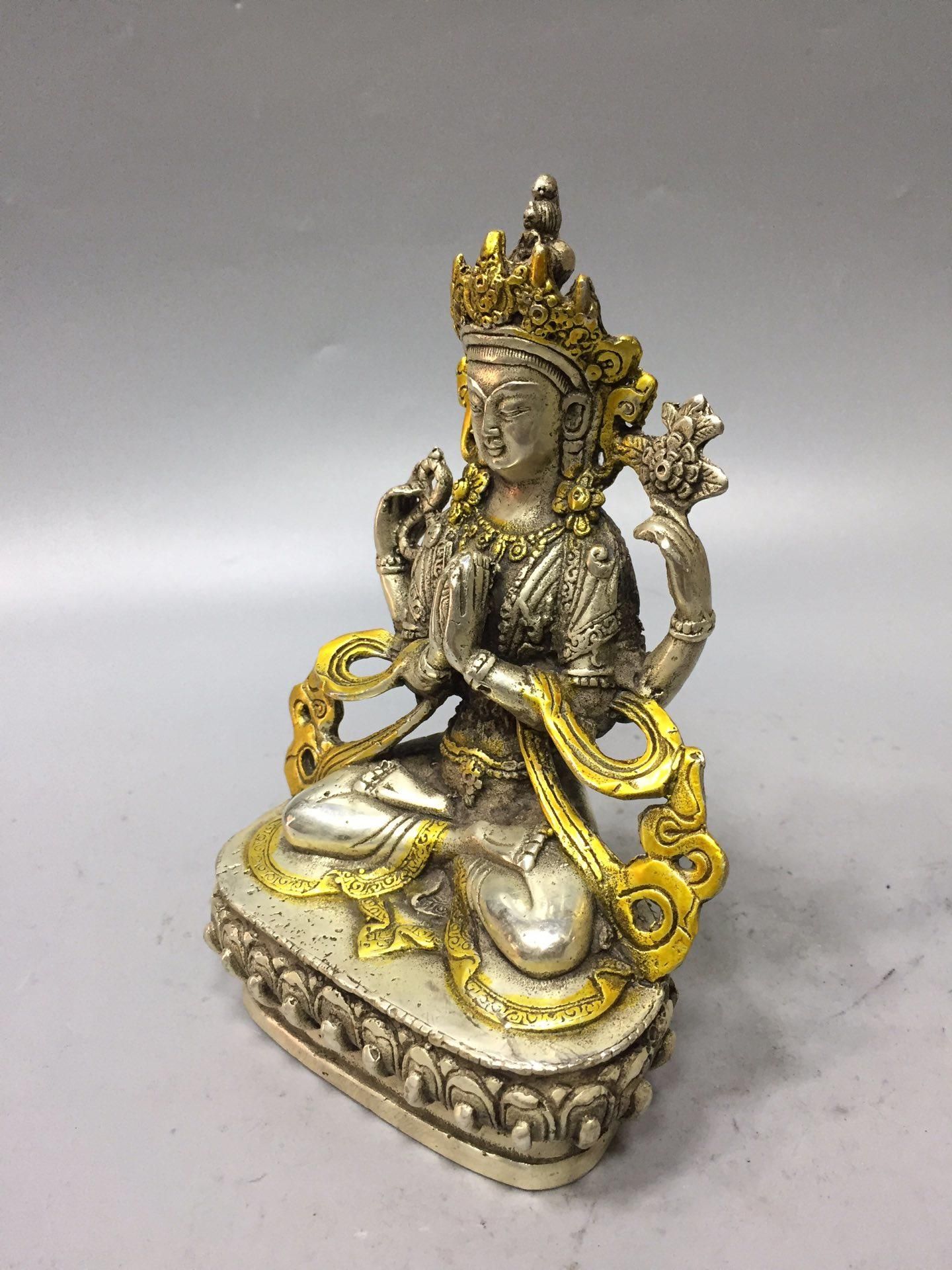 China old Antiques Tibetan silver hand carved Buddha statue
