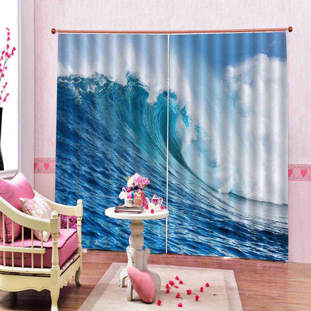 2019 Custom Size Surf Waves Flowing Water Blackout Curtain For