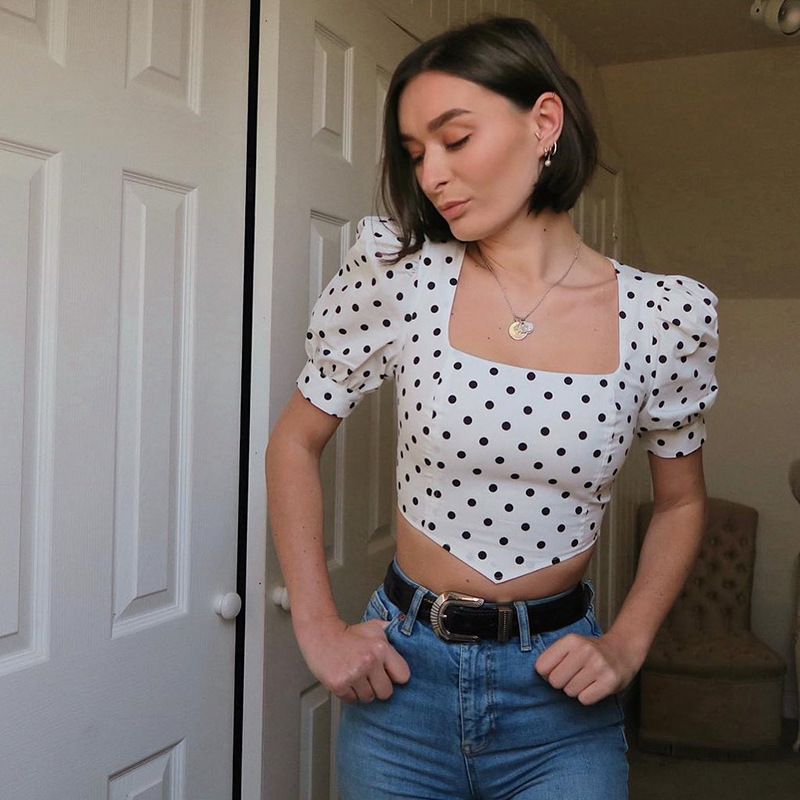 square neck polka dot top