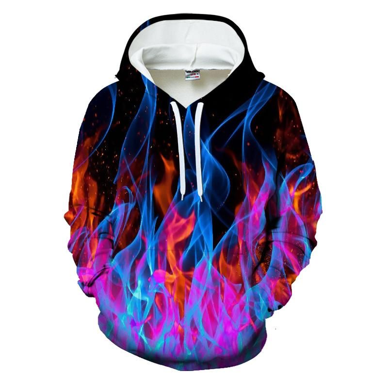 Cool Men 3D Flame Design Sweatshirt Homme Long Sleeve Tracksuit Flame ...