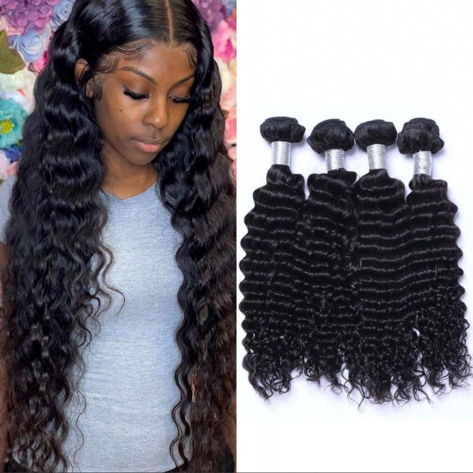 Deep Wave Bundles Indian Hair Weave Bundles Non Remy Human Hair Extensions  8-26 inch Curly