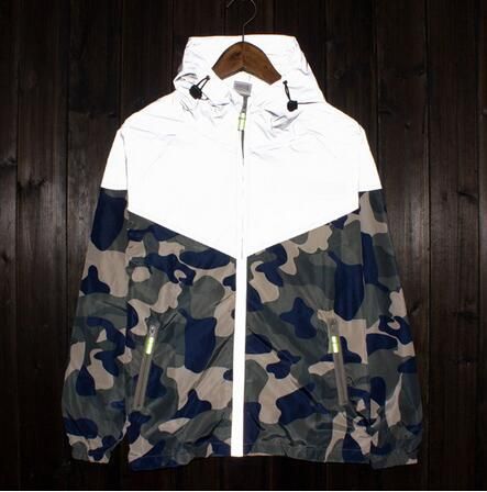 Mens Floral Camouflage Windbreaker Hooded Lightweight Zip-up Jacket with Hood