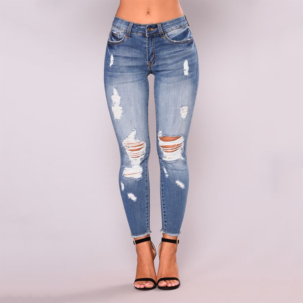 Compra Mujeres Jeans Cremallera De Cierre Flaco Estiramiento De La Pierna  Pantalones Rotos Destruidos Denim Pantalones Largos Pantalones De Dril De  Algodón Delgado Barato | Entrega Rápida Y Calidad | Es.Dhgate