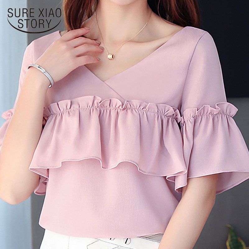 mujeres la moda de las 2019 brote manga de verano tops de