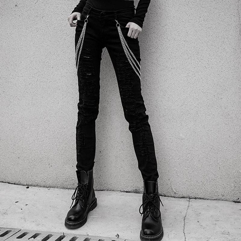 black ripped jeans with chains